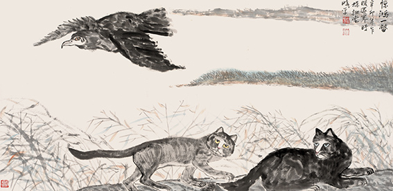 牟晓平作品5《惊鸿一瞥》 规格：68X136cm 创作时间：辛卯（2011年）